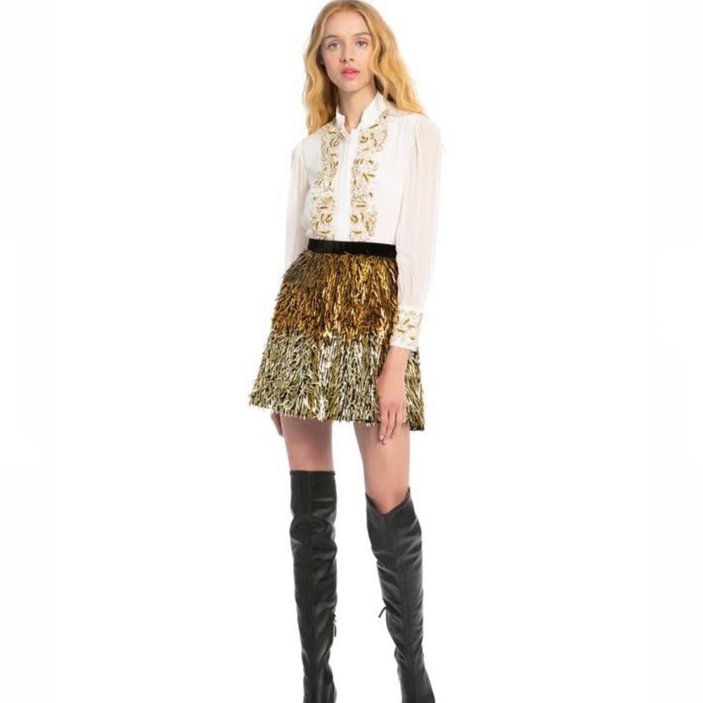Alice + Olivia Cina Embellished Glitter Tassel Mini Skirt Size 6